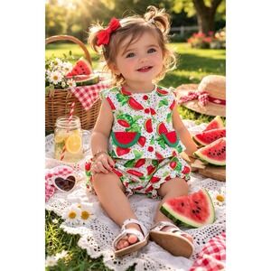 Vintage 90s Baby Toddler 18M Watermelon Top & Bloomers Set Cottagecore Summer